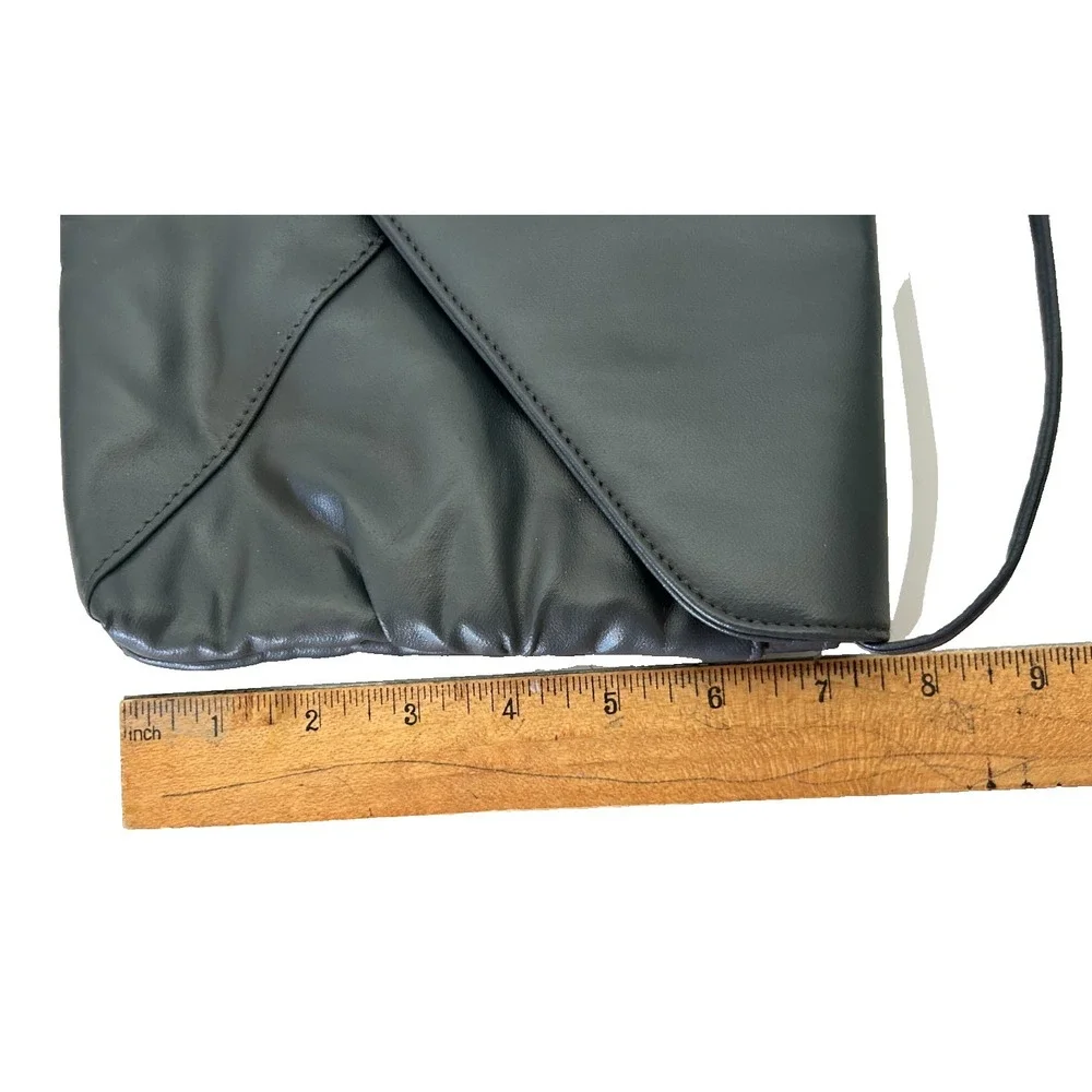 VTG 80s Envelope Crossbody Bag Gray Leather Ruched Mob Wife Quiet Luxury NOS